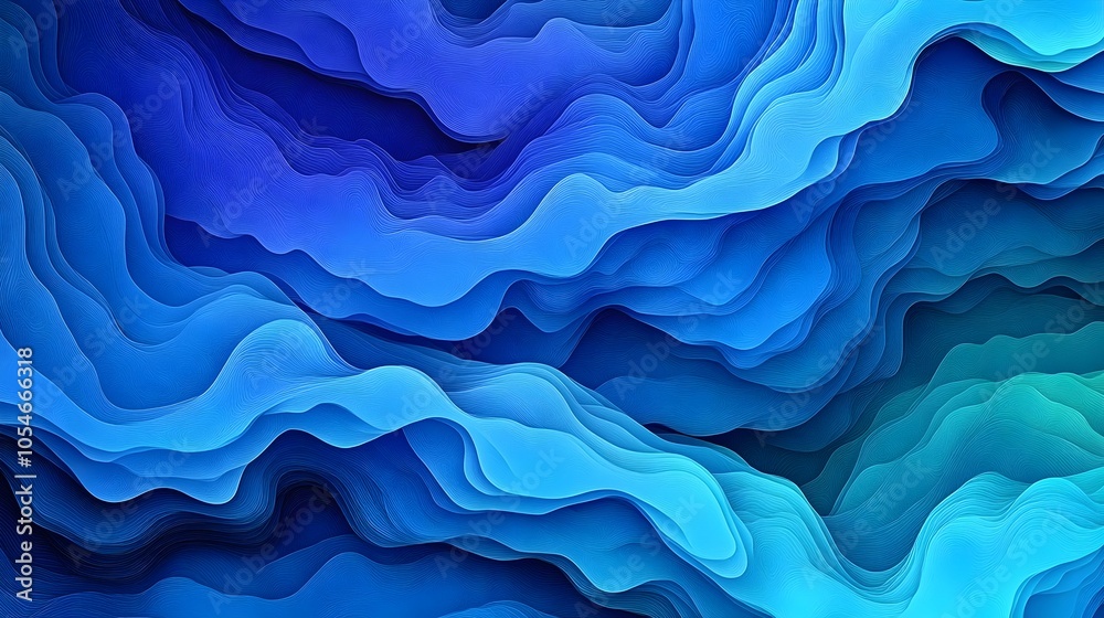 Obraz premium A stunning abstract representation of fluid blue waves, showcasing varying shades of blue and teal, creating a serene and calming atmosphere with smooth flowing lines.