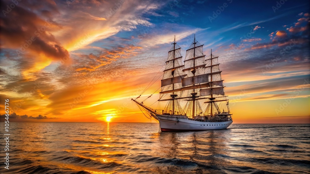Obraz premium Sailboat on Atlantic Ocean at sunset