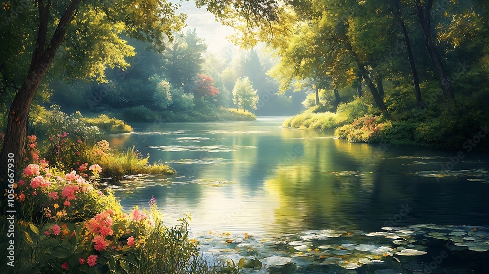 Obraz premium Serene reflection of nature in a tranquil lakeside landscape