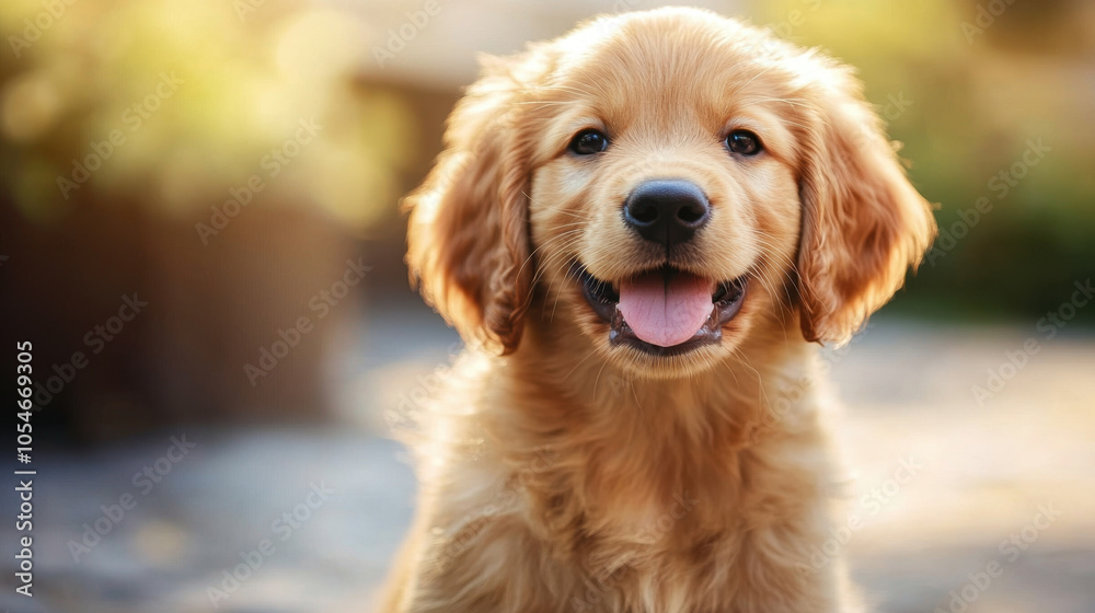 Happy little dog sitting and looking with joyful expression, surrounded by warm, sunny environment. This adorable puppy radiates happiness and charm Happy little dog sitting and looking with joyful expression, surrounded by warm, sunny environment. This adorable puppy radiates happiness and charm