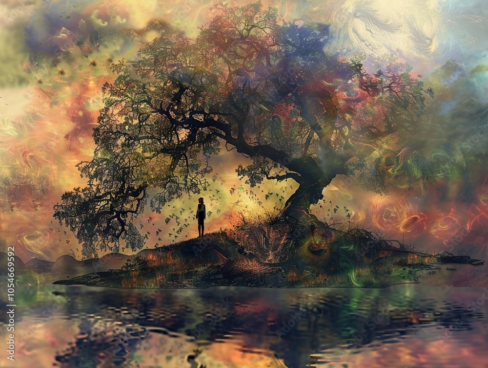 Surreal Landscape with Tree and Water Reflection Surreal Landscape with Tree and Water Reflection