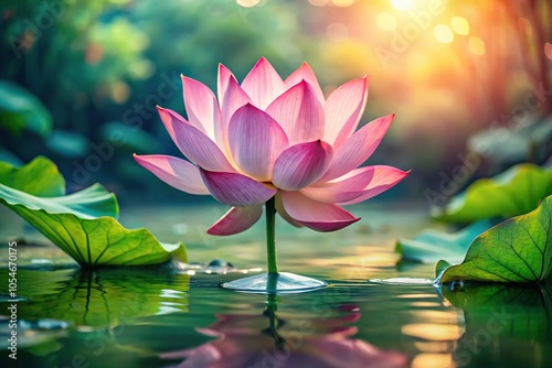 Wallpaper Mural Watercolor painting of a pink lotus blooming in a pond Water lily Torontodigital.ca