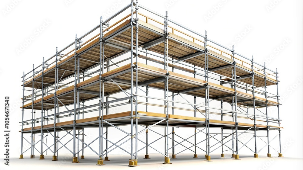 Scaffolding isolated on white background, creating a forced perspective effect Scaffolding isolated on white background, creating a forced perspective effect