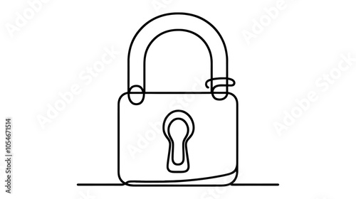 One continuous line illustration of a lock, isolated on white background.