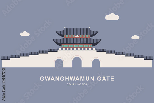 Gwanghwamun Gate in South Korea flat style vector illustration