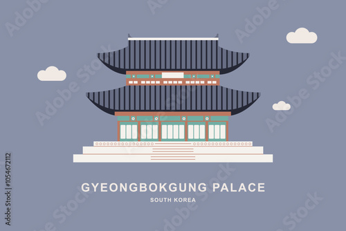 Gyeongbokgung Palace in South Korea flat style vector illustration