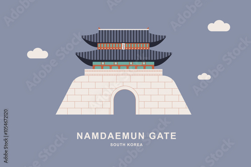 Namdaemun gate in South Korea flat style vector illustration photo