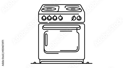 One continuous line illustration of a gas stove, isolated on white background.