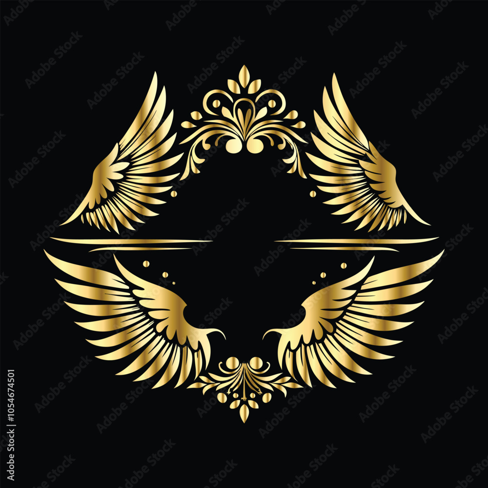 Fototapeta premium Celestial Gold Wings: Decorative Frames with Iconic Angel & Bird Wing Motifs