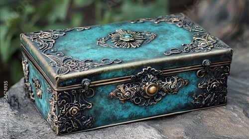 Ornate Teal Jewelry Box with Gold Accents