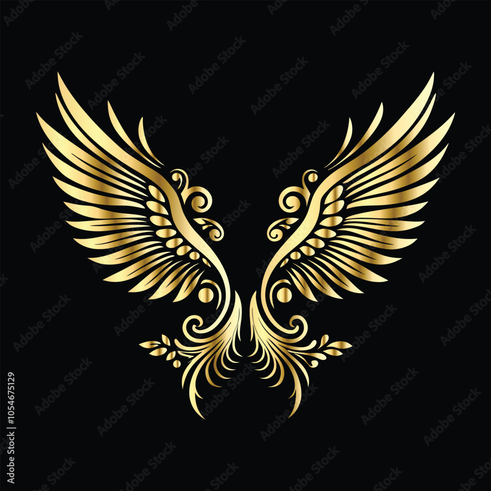 Obraz premium Celestial Gold Wings: Decorative Frames with Iconic Angel & Bird Wing Motifs