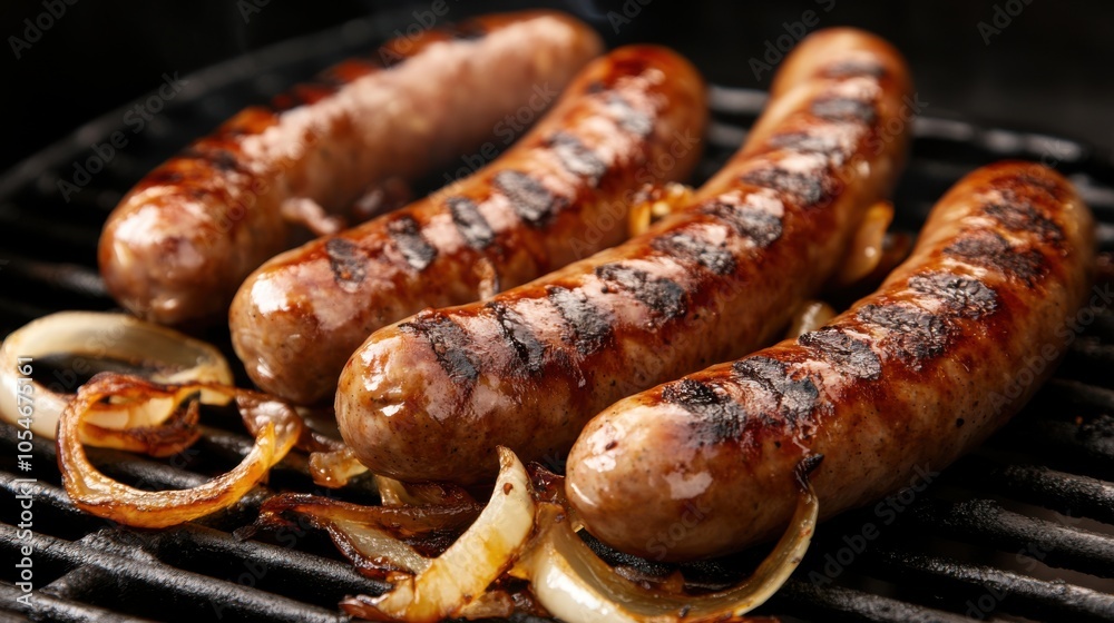 A German chef expertly crafting a savory batch of bratwurst sausages on the grill with A German chef expertly crafting a savory batch of bratwurst sausages on the grill with