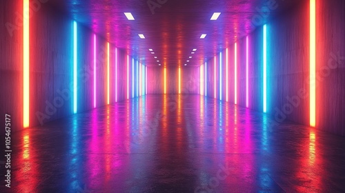 Wallpaper Mural Neon Lights Illuminating a Concrete Tunnel Torontodigital.ca