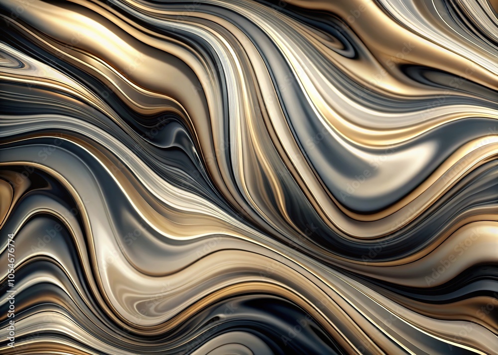 Abstract Beige, Gray, and Black Wavy Pattern with Glossy Texture Abstract Beige, Gray, and Black Wavy Pattern with Glossy Texture