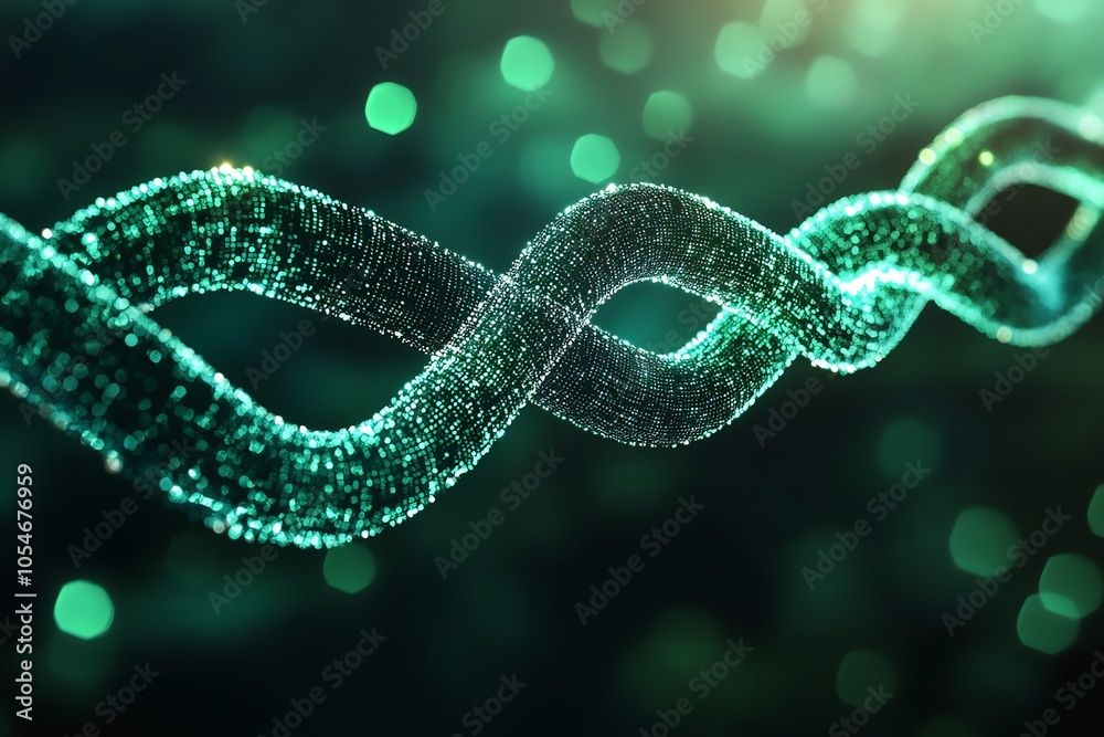 Abstract green helix with bokeh background.