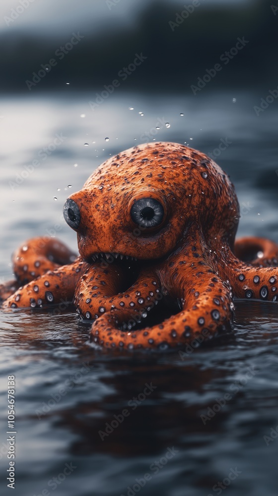 Obraz premium Cute Orange Octopus Emerging from Water