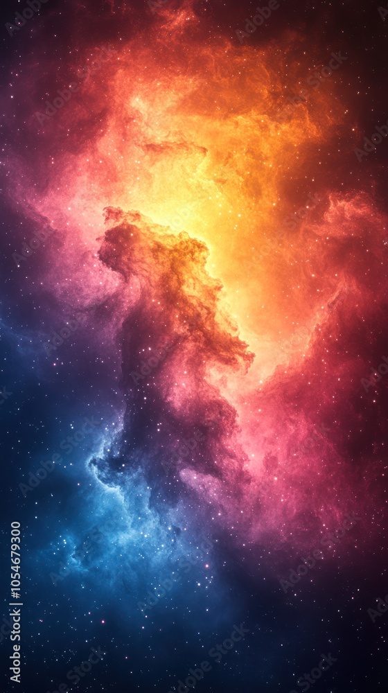 Naklejka premium Cosmic Nebula with Red and Blue Clouds and Scattered Stars