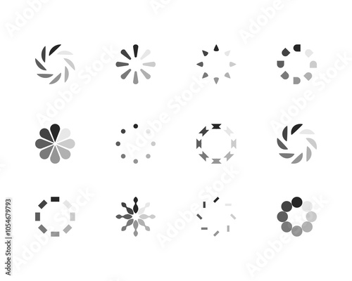 Collection Loading bar status icon. Vector illustration. Set of vector loaded icons. Download progress. Donload or Upload.