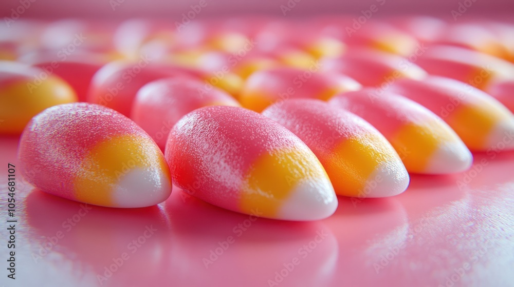 Pink and Yellow Candy Corn on a Pink Background Pink and Yellow Candy Corn on a Pink Background