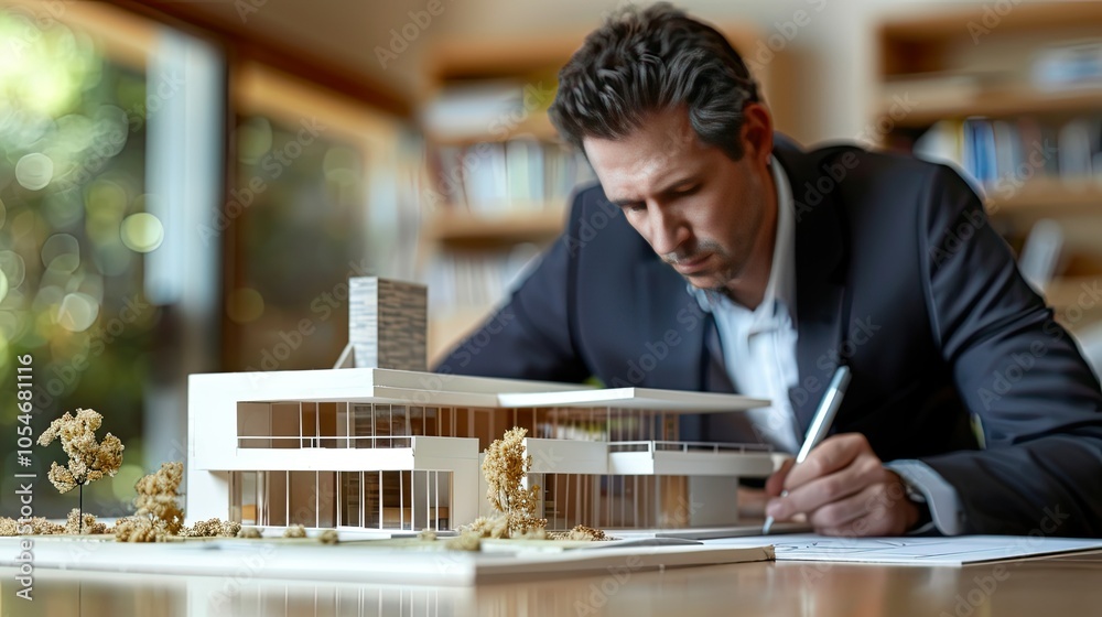 Architect Designing a Modern House Model Architect Designing a Modern House Model