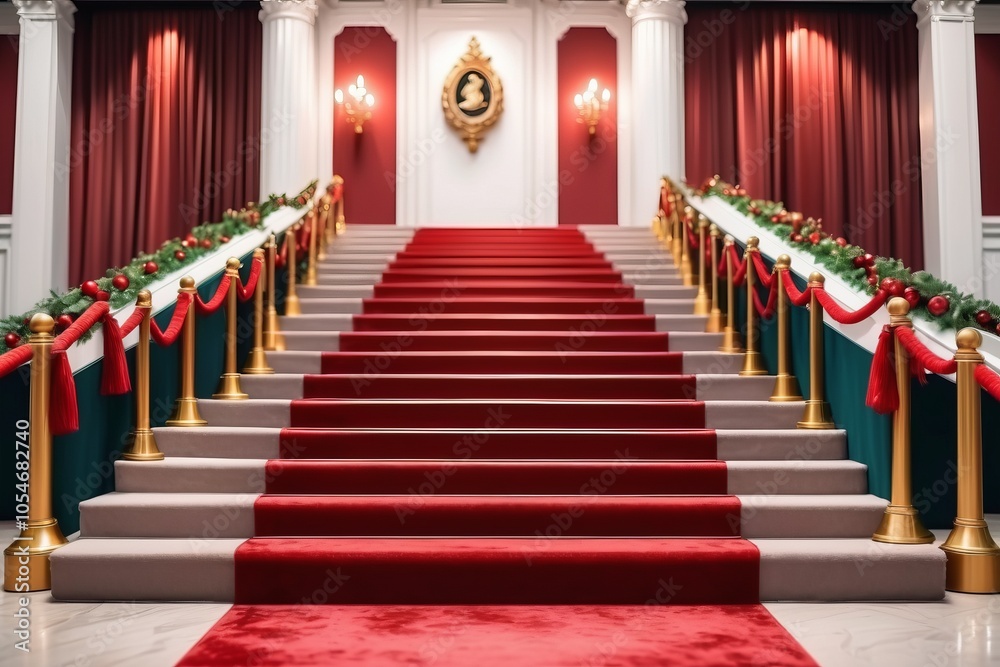 Red carpet at a VIP event with stairs over blurred light, entrance, and luxury decor, celebrating success and fame at a Hollywood gala Red carpet at a VIP event with stairs over blurred light, entrance, and luxury decor, celebrating success and fame at a Hollywood gala