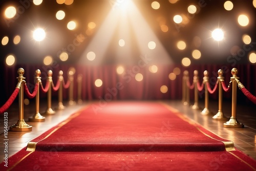 Red carpet at a VIP event with way over spotlight background, entrance, and luxury decor, celebrating success and fame at a Hollywood gala