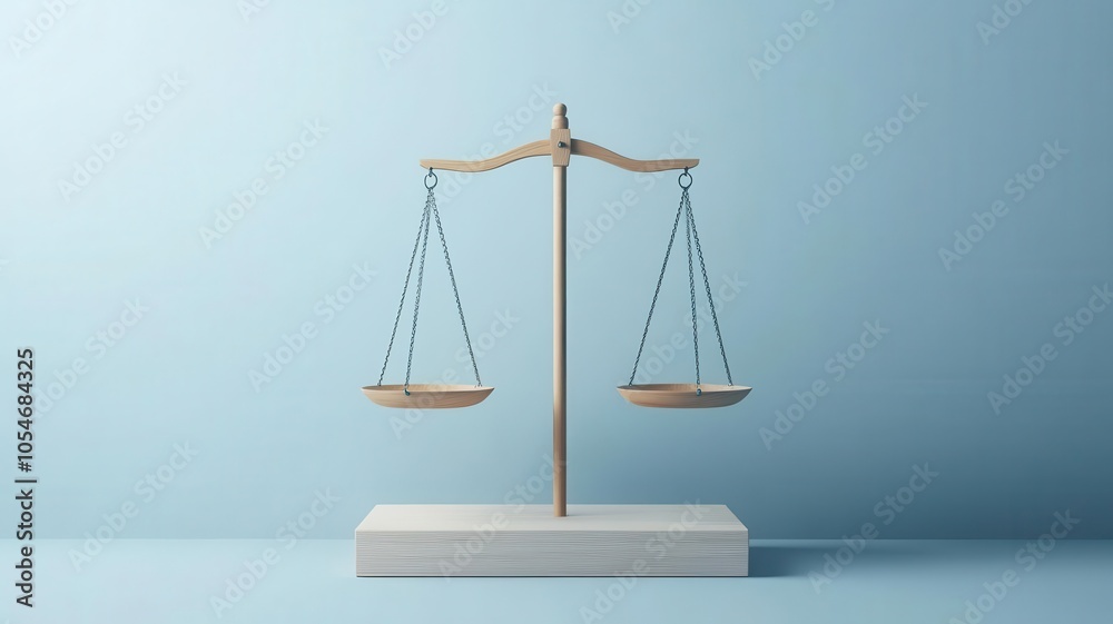 A precise balance scale placed on a soft blue background, symbolizing justice, equality, and the weighing of decisions. A precise balance scale placed on a soft blue background, symbolizing justice, equality, and the weighing of decisions.