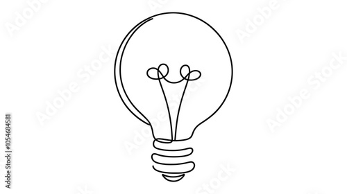 One continuous line illustration of a light bulb, isolated on white background.