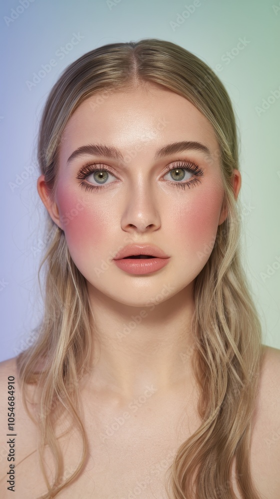 Blonde Woman with Natural Makeup and Intense Gaze in Studio Portrait Blonde Woman with Natural Makeup and Intense Gaze in Studio Portrait