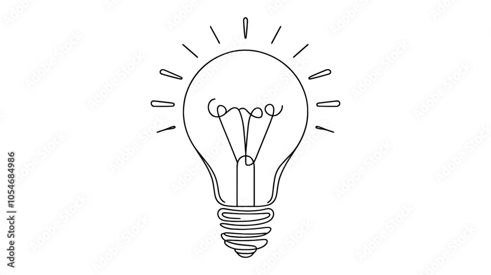 One continuous line illustration of a light bulb, isolated on white background. One continuous line illustration of a light bulb, isolated on white background.