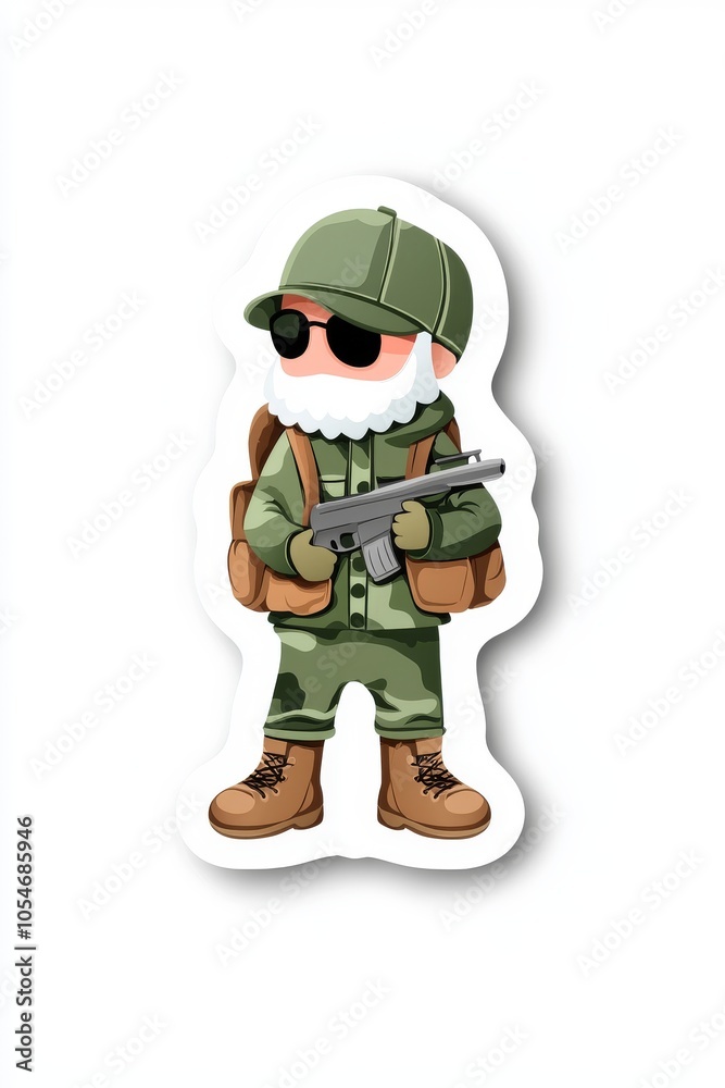 Cartoon soldier character in military attire, sporting sunglasses and a white beard. Ready for action! Cartoon soldier character in military attire, sporting sunglasses and a white beard. Ready for action!