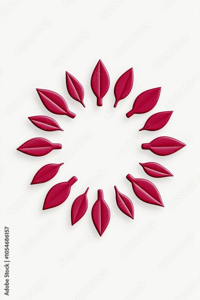 Obraz premium A circular arrangement of vibrant red leaves on a white background, creating a striking visual contrast.