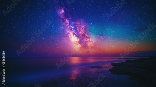 Vibrant Night Sky Over Tranquil Ocean Landscape