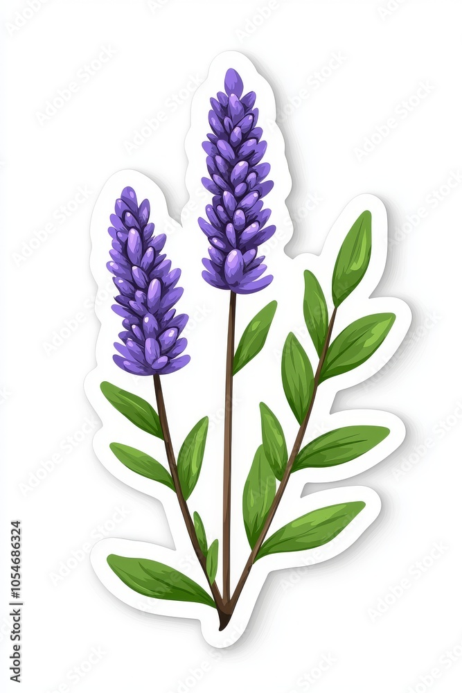 Naklejka premium Delicate lavender flowers with vibrant purple blooms and green leaves, depicting calm and tranquility.