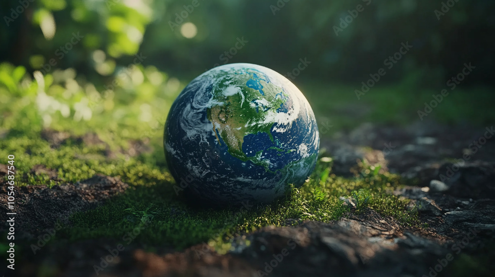 Captivating view of Earth resting on grassy ground in a serene, natural landscape Captivating view of Earth resting on grassy ground in a serene, natural landscape