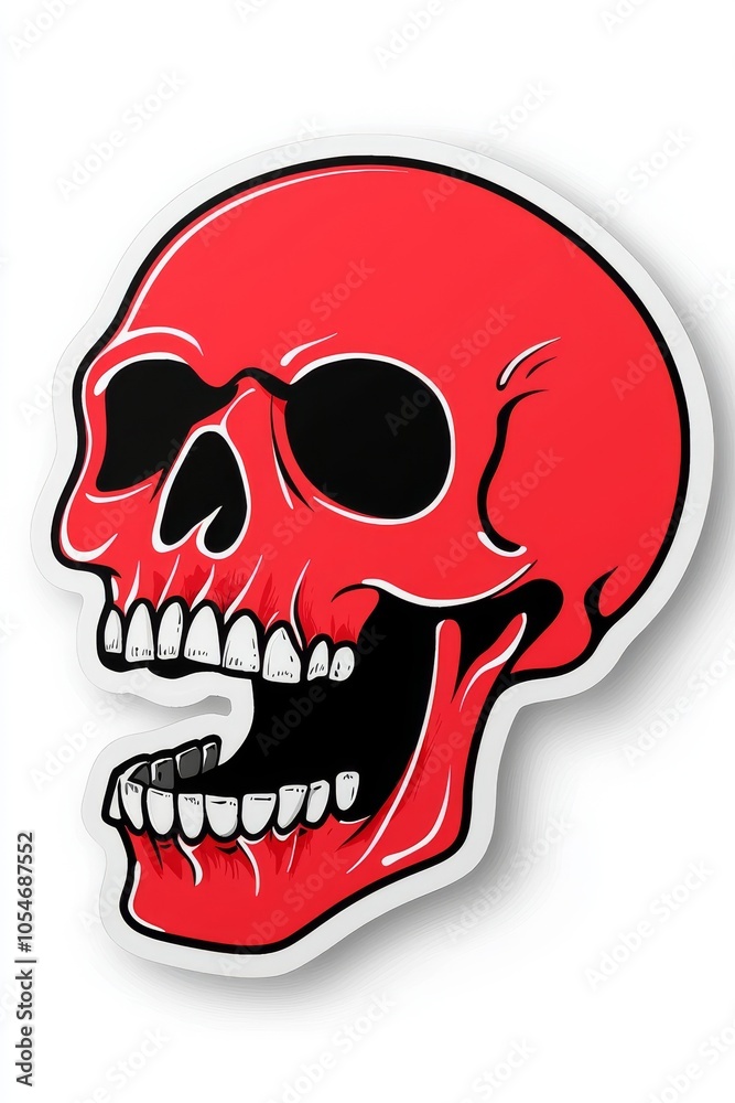 Obraz premium A vibrant red skull illustration with bold black outlines and exaggerated features, perfect for edgy designs.