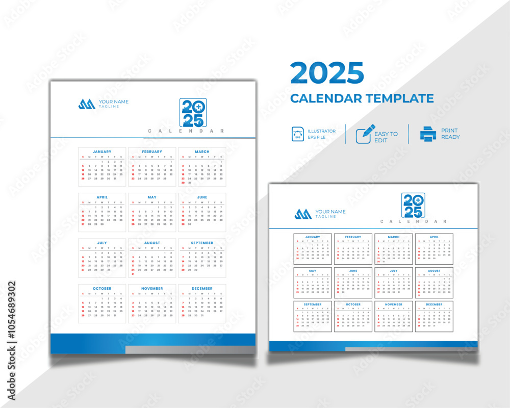 New year Simple business style 2025 calendar template icon design with good look New year Simple business style 2025 calendar template icon design with good look