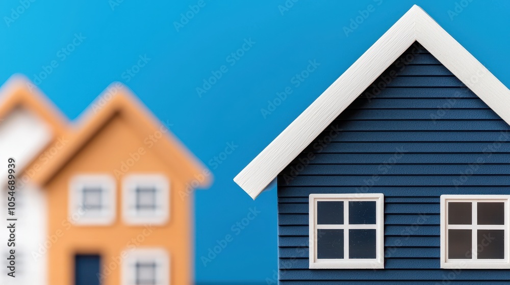 A vibrant image showcasing miniature houses in different colors against a blue background, emphasizing architecture and design. A vibrant image showcasing miniature houses in different colors against a blue background, emphasizing architecture and design.