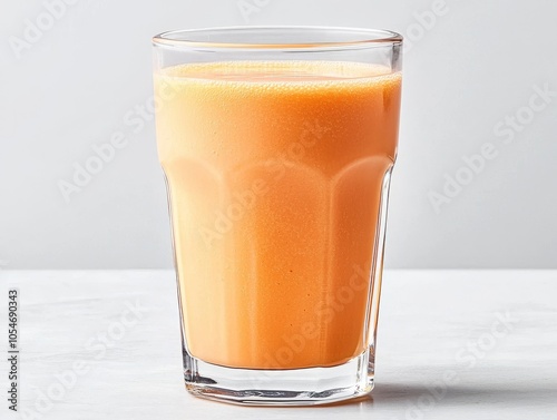 A refreshing glass of vibrant orange smoothie, perfect for a healthy drink option.