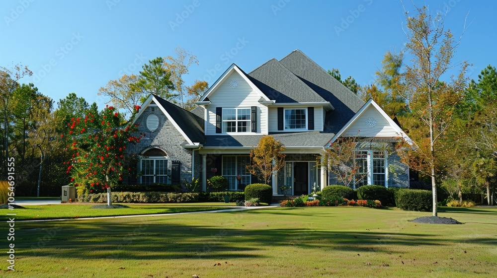 Suburban Home with Brick Exterior and Green Lawn Suburban Home with Brick Exterior and Green Lawn
