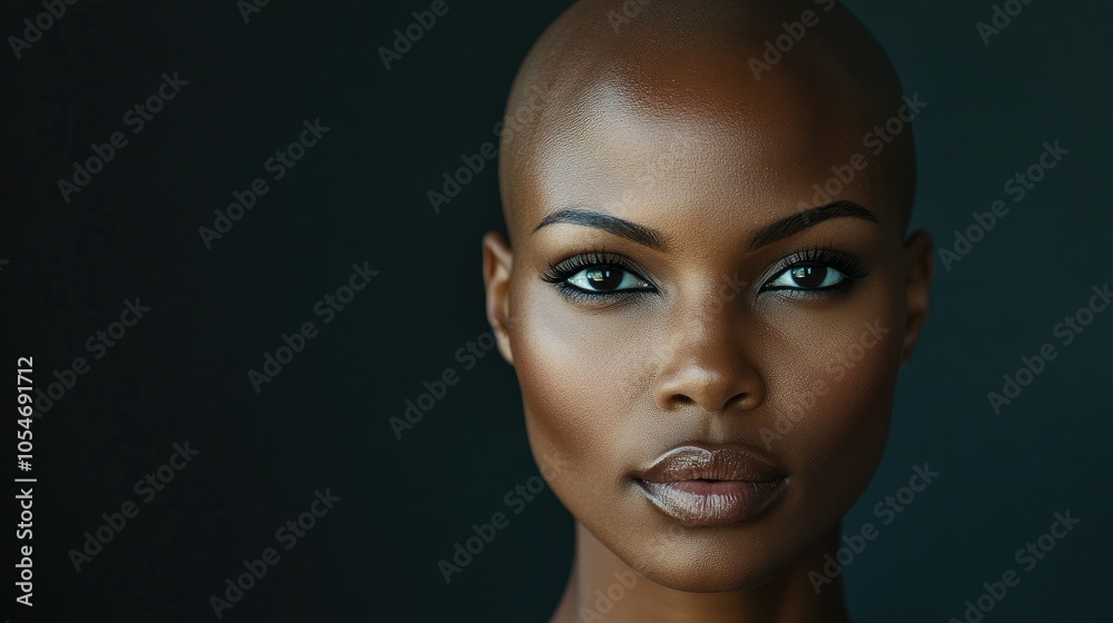 Portrait of a dark-skinned woman suffering from cancer after severe hair loss due to chemotherapy treatment Portrait of a dark-skinned woman suffering from cancer after severe hair loss due to chemotherapy treatment
