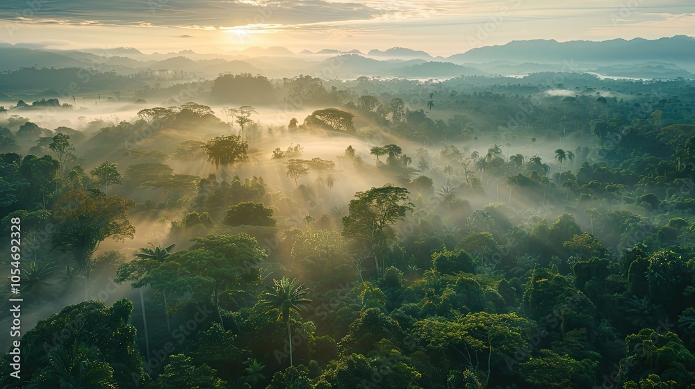 Sun Rays Illuminating a Misty Rainforest Sun Rays Illuminating a Misty Rainforest