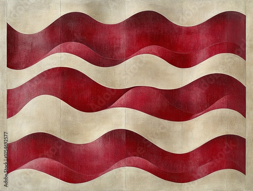 Abstract wavy pattern in red and white, reminiscent of a flag.