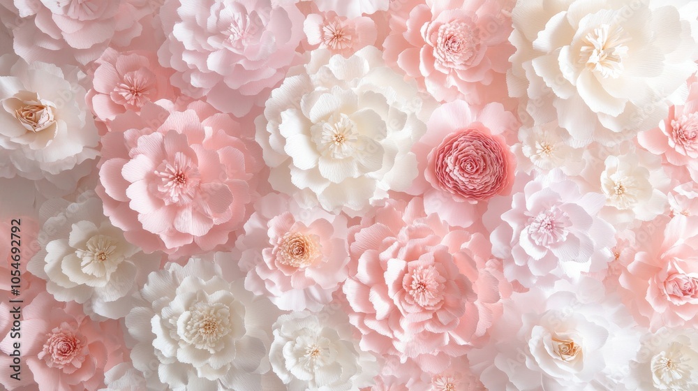 Soft pink and white paper flowers arrangement, floral background. Craft and creativity concept Soft pink and white paper flowers arrangement, floral background. Craft and creativity concept