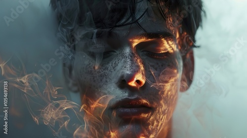 Man in Smoke and Fire: A Surreal Portrait