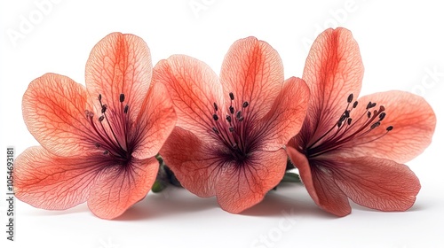 Three delicate pink flowers arranged side by side on a white background.