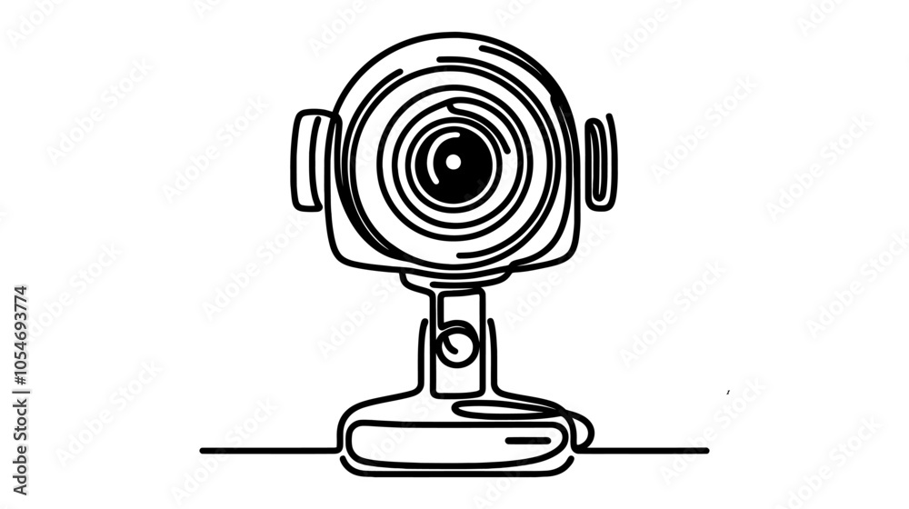 One continuous line illustration of a web camera, isolated on white background. One continuous line illustration of a web camera, isolated on white background.