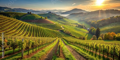 Wallpaper Mural Scenic vineyards on rolling hills above valley with trees Torontodigital.ca