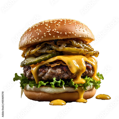 fresh tasty burger isolated on transparent background. Generative Ai 