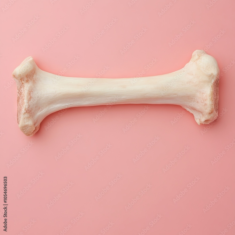 A bone-shaped object on a pink background, likely a dog chew toy.